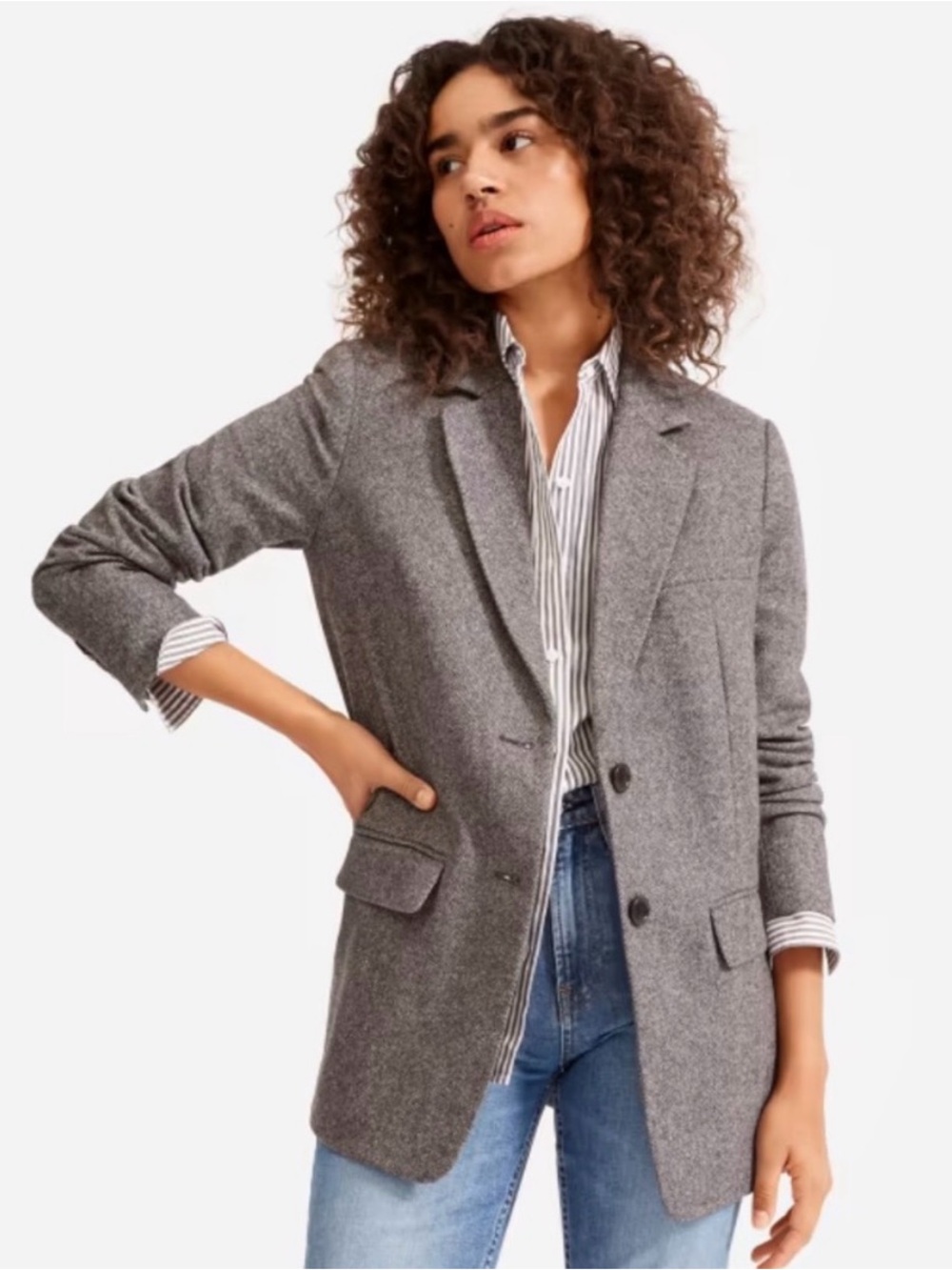 The Oversized Blazer in Wool – Grey Herringbone